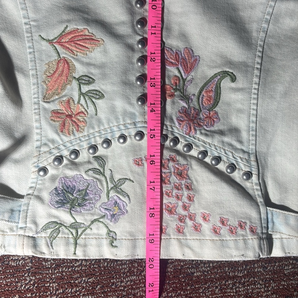 Montanaco Floral Embroidered denim moto Jacket country chic studded zip up - Picture 16 of 16